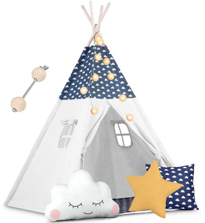 Nukido Tipi Tent voor Kinderen met Lichtjes – Blauw