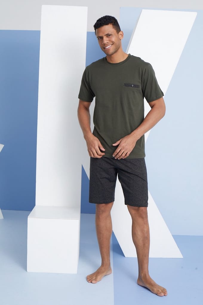Heren T-shirt & Shorts Set Kees / Olijfgroen / M