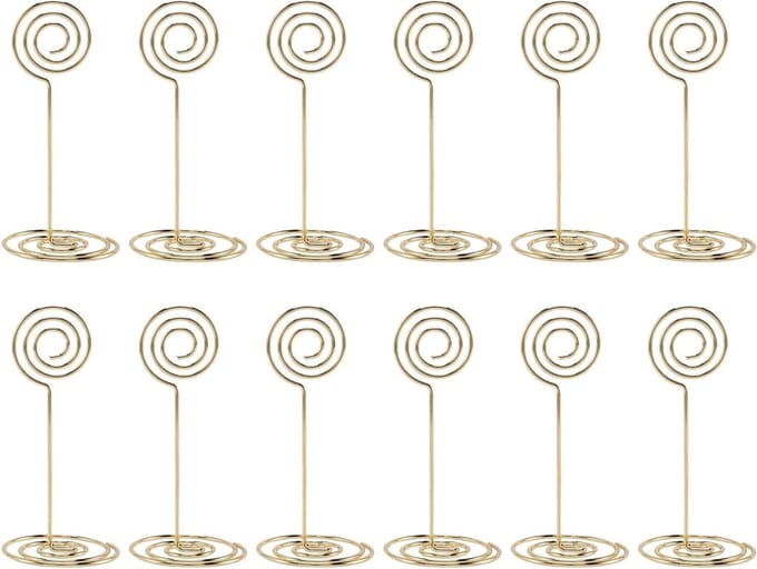 Kaarthouder Set - Naambord Clips - Tafel Decoratie - Brede Stabiele Basis - 12 Stuks - Goud