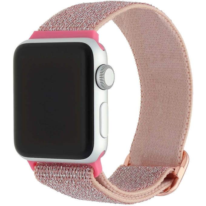 2+1 | Apple Watch Bandje - Nylon - Geweven Gesp - Glitter Lichtroze