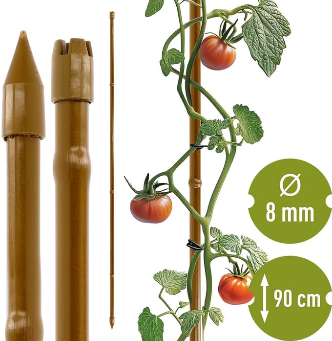 Stalen plantensteun met coating en bamboe look - 90 cm x 8 mm