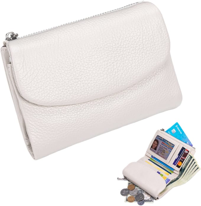Korte damesportemonnee - RFID-antidiefstal - Ultradun en draagbaar - 13,5*10*3 cm - Wit - 1 stuk