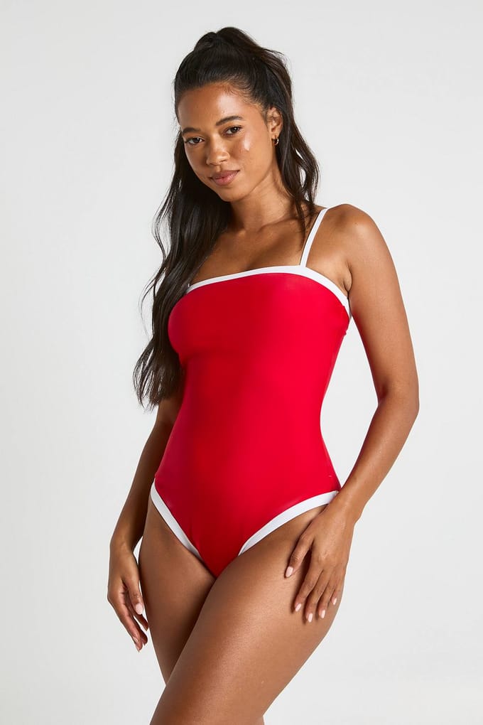 boohoo Dames Buikcontrolerend Badpak Met Contrasterende Vierkante Hals | Rood | Maat: 38