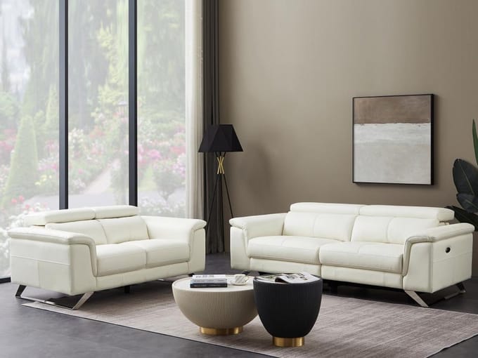 Vente-unique Sofa 2 plaatsen van witte koeienhuid BREYT II