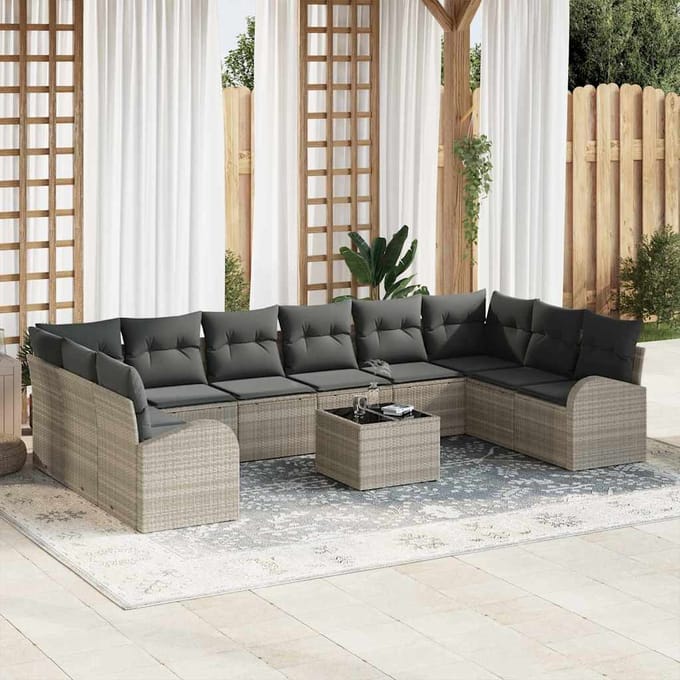vidaXL - Tuinbank - Set - 11 - st - Lichtgrijs - poly - rattan