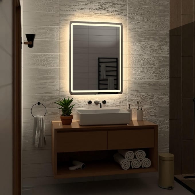 Hangende Wandspiegel met Warm Witte LED Verlichting