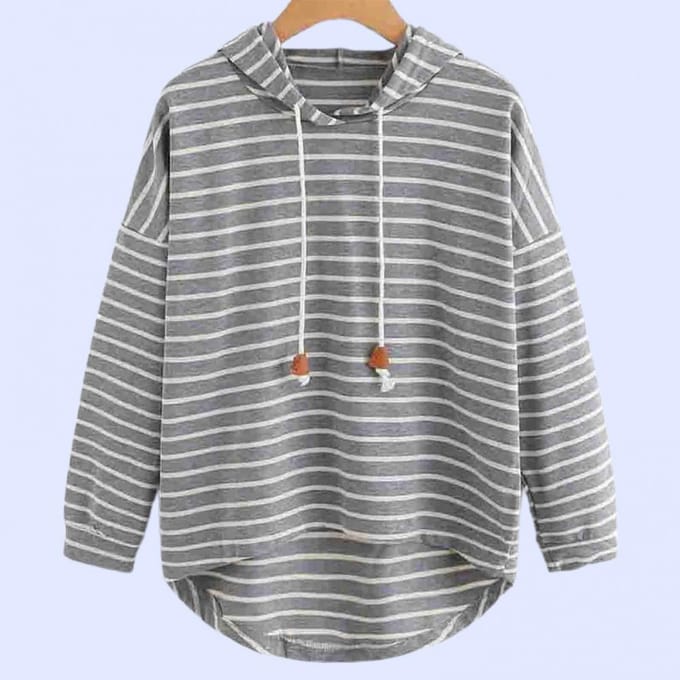 Pullover Shirt Streep Bedrukt Los Polyester Rekbaar Casual Dames Hoodie voor Thuis M