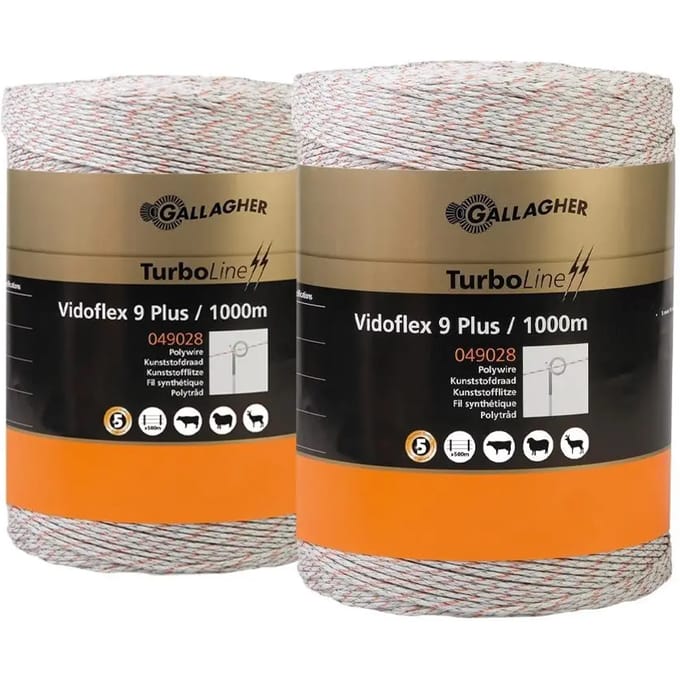 Gallagher Vidoflex 9 TurboLine Plus Wit (2x1000m) - Voor maximale stroomgeleiding