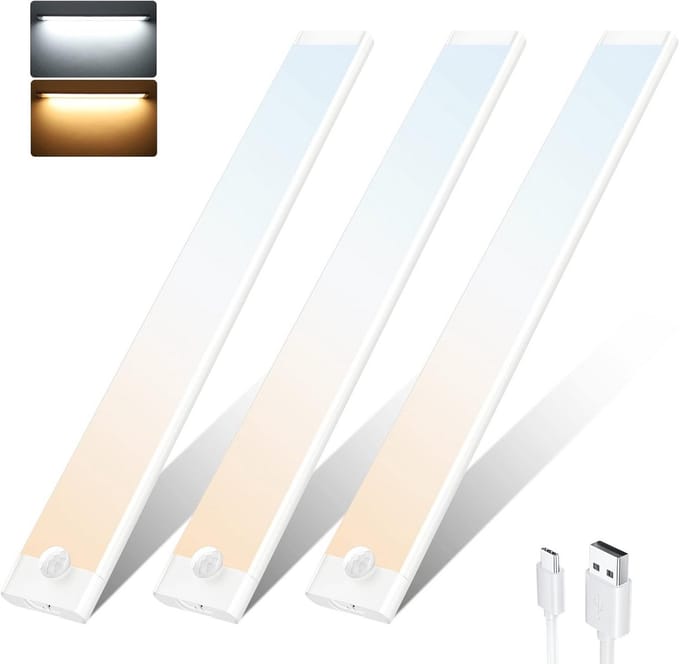 3x Oplaadbare LED Bewegingsmelder Verlichting - Draadloos Kastverlichting met Sensor & 2 Kleuren