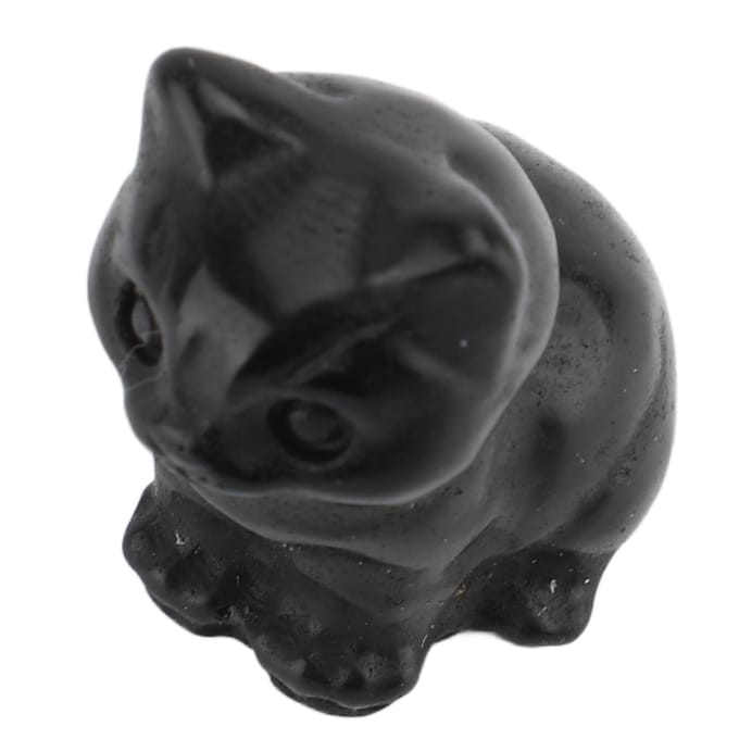 Petite Statue de Chat en Cristal Chat Mignon Chanceux Assis Figurine Décoration en Pierre Précieuse Décor de Bureau Obsidienne black
