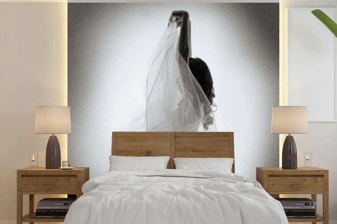 Behang - Fotobehang Vrouwen - Jurk - Dansen - Zwart wit - Breedte 350 cm x hoogte 350 cm