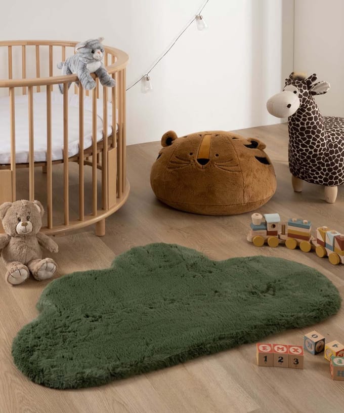Kindervloerkleed wolk - Fluffy olijfgroen 70x115