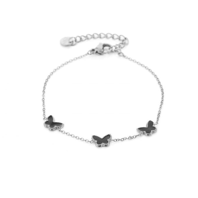 armband met zwarte vlinders - stainless steel