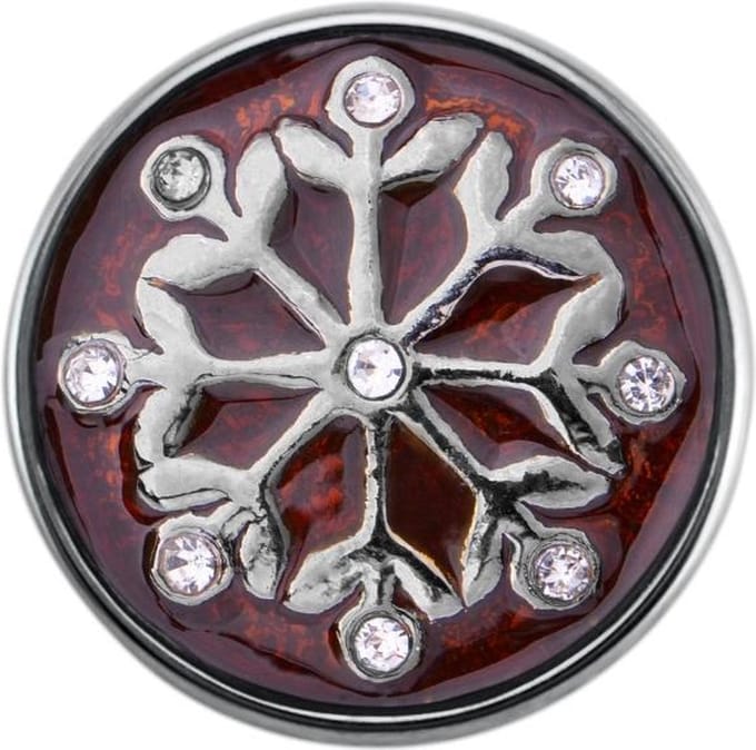 Quiges - Dames Click Button Drukknoop 18mm Sneeuwflok Bruin - EBCM298