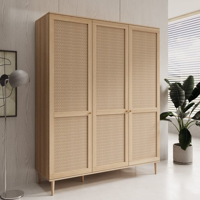 Meubella - Crimson - Kledingkast met 3 deuren - Eiken - 165x52x208 cm