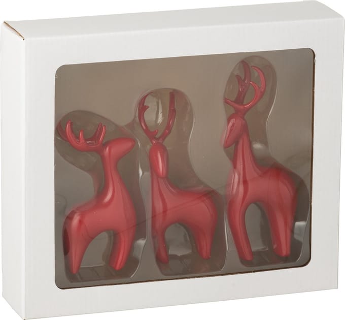 J-Line figuur Rendier Galvanisch - polyresin - rood - 3 stuks