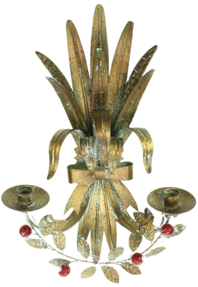 Kandelaar hangend licht groen/goudkleur, metaal 32x12x44cm