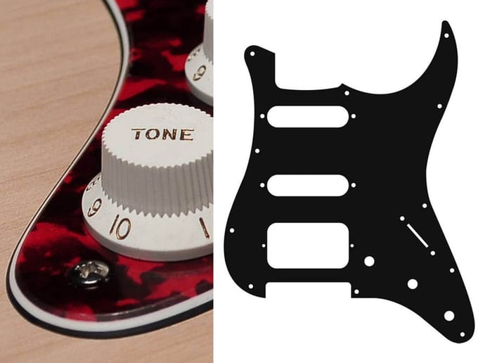 Boston ST-323-RR pickguard, Stallion, SSH, 3 pot holes, 3-5 switch, 3 ply, tiger red