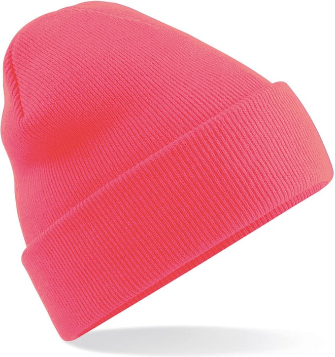 Beechfield Beanie Wintermuts - 100% soft Acryl - roze - Super soft - Brede omslag band - dames/ heren