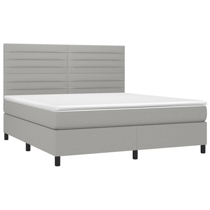 vidaXL - Boxspring - met - matras - en - LED - stof - lichtgrijs - 160x200 - cm