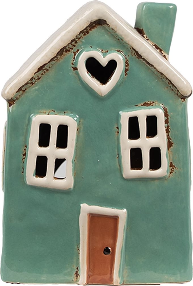 Clayre & Eef Waxinelichthouder Huis 13x9x18 cm Groen Beige Keramiek