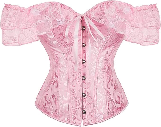 Dames Korset Bustier met Bloemige Kant Off Shoulder en Bonneering - Roze (XL)