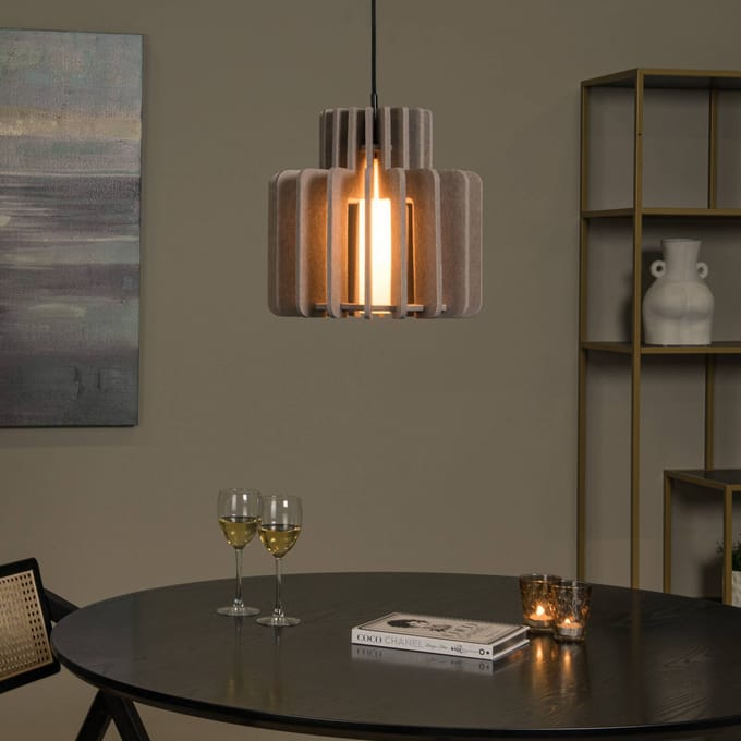 Lucide hanglamp Rollo, taupe, Ø 40 cm, stof/metaal/glas