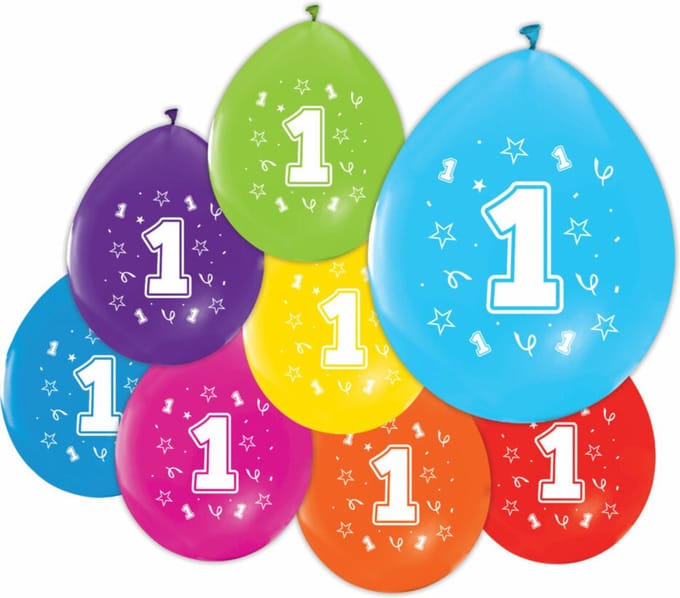 Globos Balloons 2-sided Printed Number 1 8 pcs.