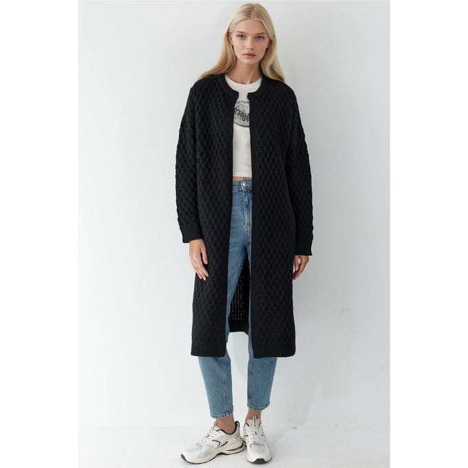 Lange Geribbelde Gestreepte Rits-Voorkant Cardigan