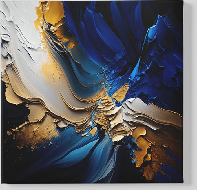 Vierkant Canvas Schilderij - Abstract - Blauw Goud - 40x40x2 cm