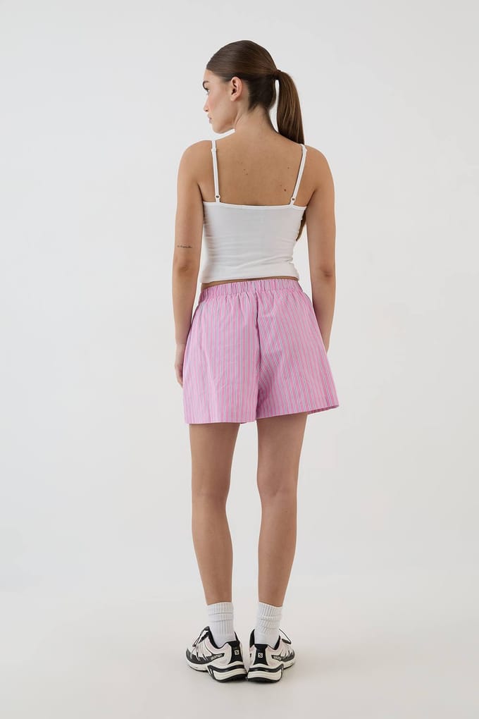 Dames Dsgn Studio Henley Knoop Streep Poplin Short | Pink | Maat: Medium