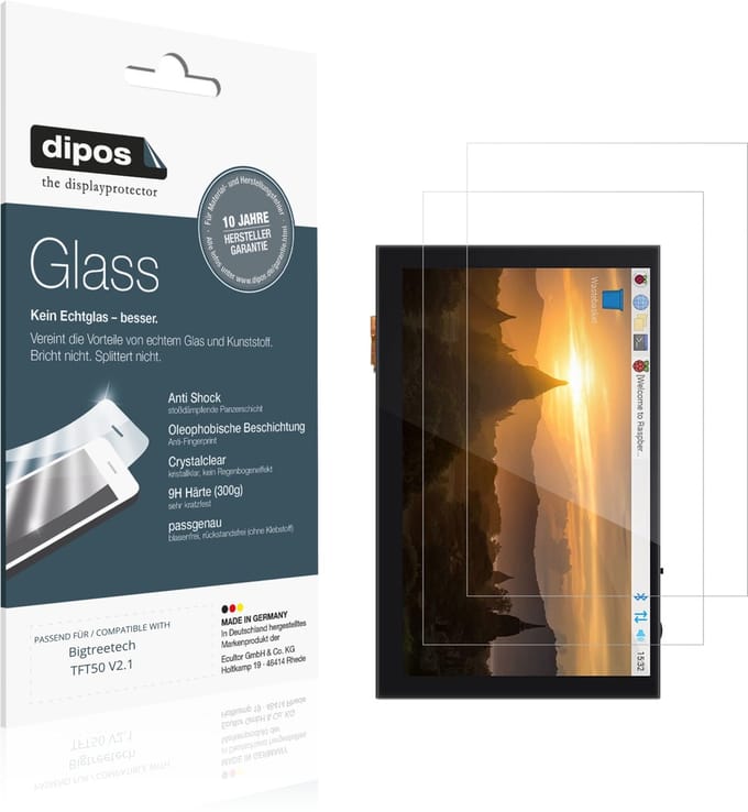 dipos – 2x Pantserfolie geschikt voor Bigtreetech TFT50 V2.1 | 9H Screenprotector