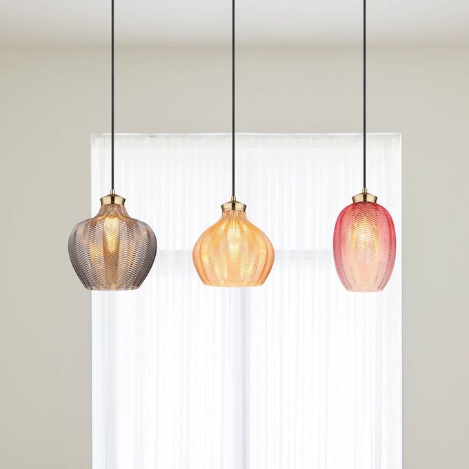 Globo Hanglamp Jessica, lengte 90 cm, kleurrijk, 3-lamps, glas