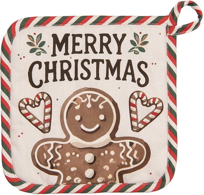 Clayre & Eef Pannenlap 20x20 cm Beige Katoen Gingerbread man