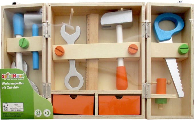 Spielmaus houten gereedschap kist 21 delig