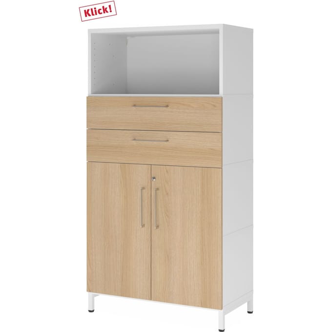 FlexWall | 4 OH | Deuren + laden + kastromp | met sokkel - Wit/Eiken