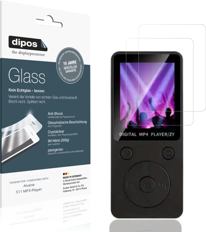 dipos – 2x Pantserfolie geschikt voor Aivane S11 MP3-Player | 9H Screenprotector