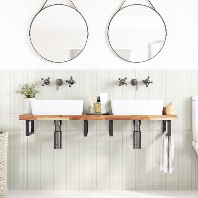 vidaXL - Badkamer - wandschap - staal - en - massief - acaciahout