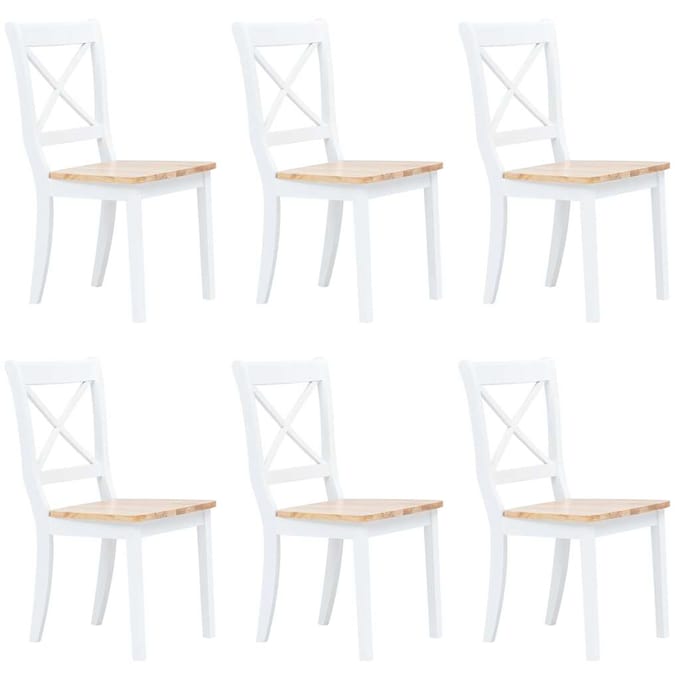 vidaXL - Eetkamerstoelen - 6 - st - massief - rubberwood - wit - en - naturel