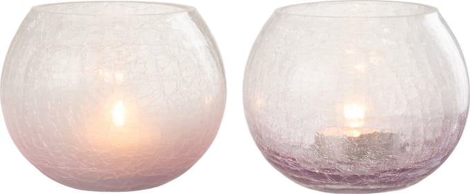 J-Line windlicht Bol Craquele - glas - paars - medium - 2 stuks