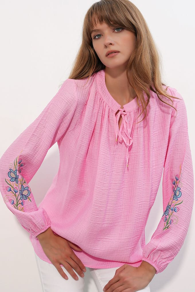 Geborduurde Overmaatse Crêpe Blouse