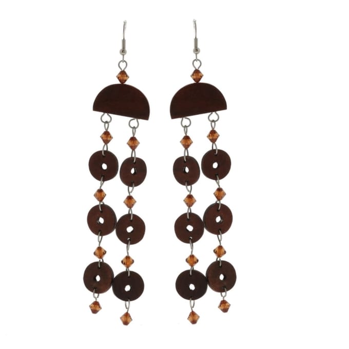 Behave - Lange oorhangers boho stijl hout bruin natuurlijk effect 13 cm