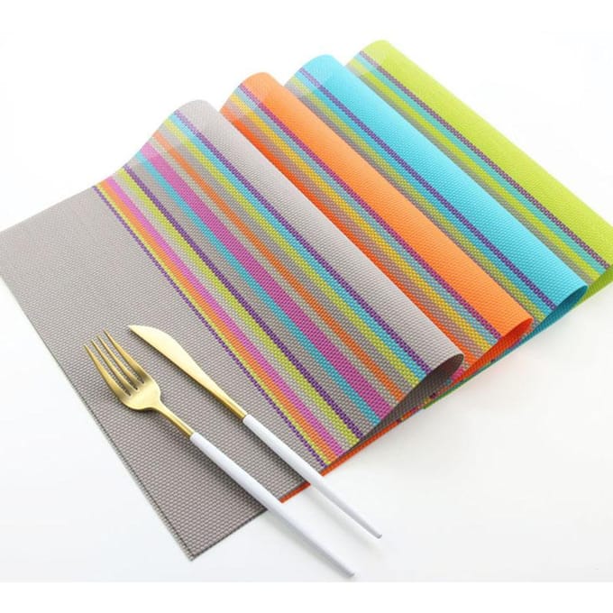 6 stuks Placemats PVC Antislip Wasbaar Hittebestendig Regenboogstreep Eettafel Onderzetters voor blue