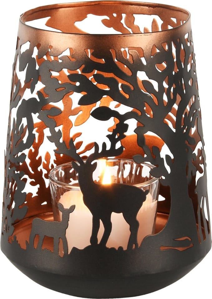 Dekoratief | Windlicht 'Staring Deer', zwart/koper, metaal, 15x15x18cm | A248262
