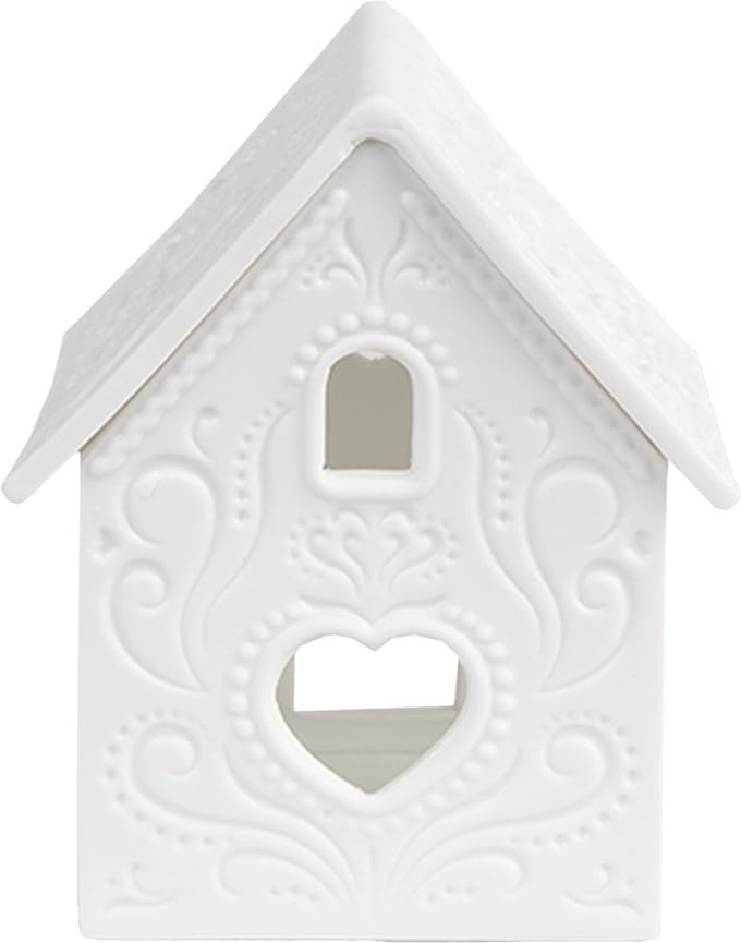 Clayre & Eef Waxinelichthouder Huis 7x8x9 cm Wit Porselein