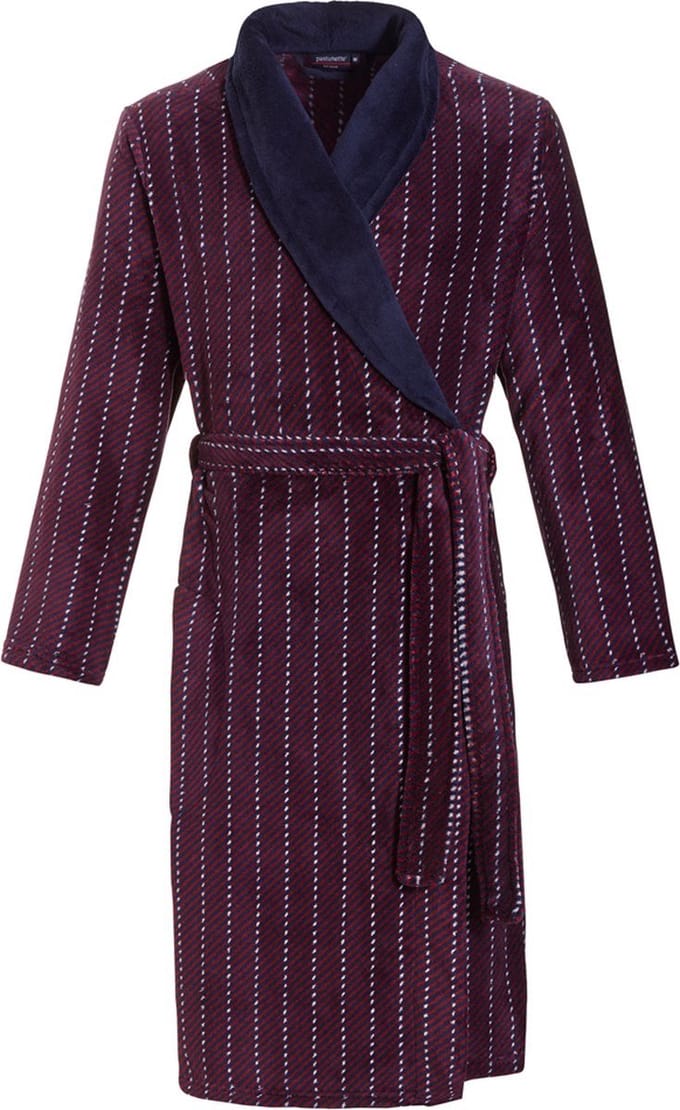 Badjas heren fleece - luxe ochtendjas heren - bordeauxrood - Pastunette