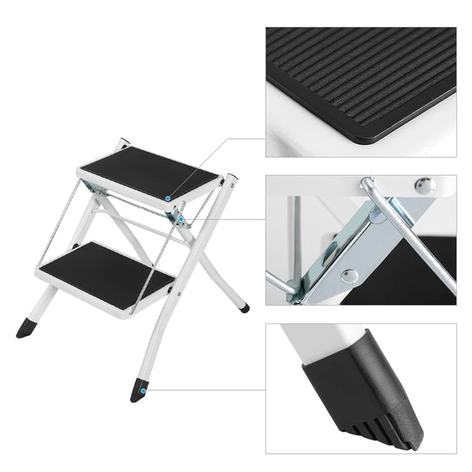 Anti-slip Little Giant 2-treden veiligheidstrap opstapkrukjes met gereedschapsbak white