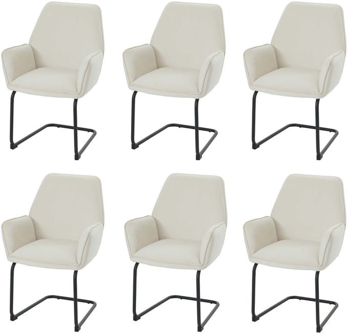 Set van 6 sledestoelen MCW-G67, eetkamerstoel, keukenstoel, stoel, stof/textiel MVG ~ crèmekleurig-beige