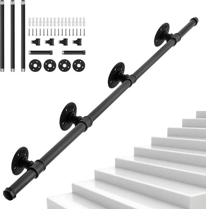 Zwarte Trapleuning Smeedijzer 245 cm voor Binnen en Buiten