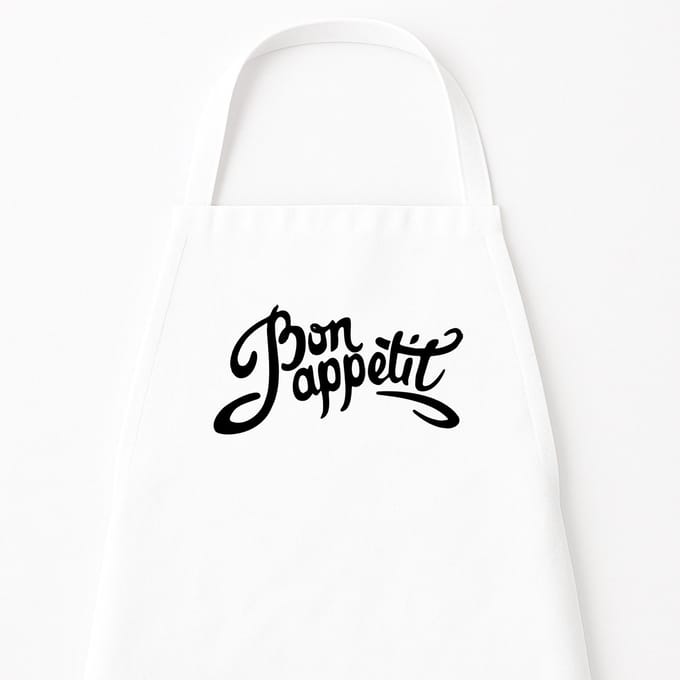 Go Mama - Keukenschort “Bon Appetit” – Kookschort met tekst – One Size – Verstelbaar – Wit – Cadeau voor kookliefhebbers